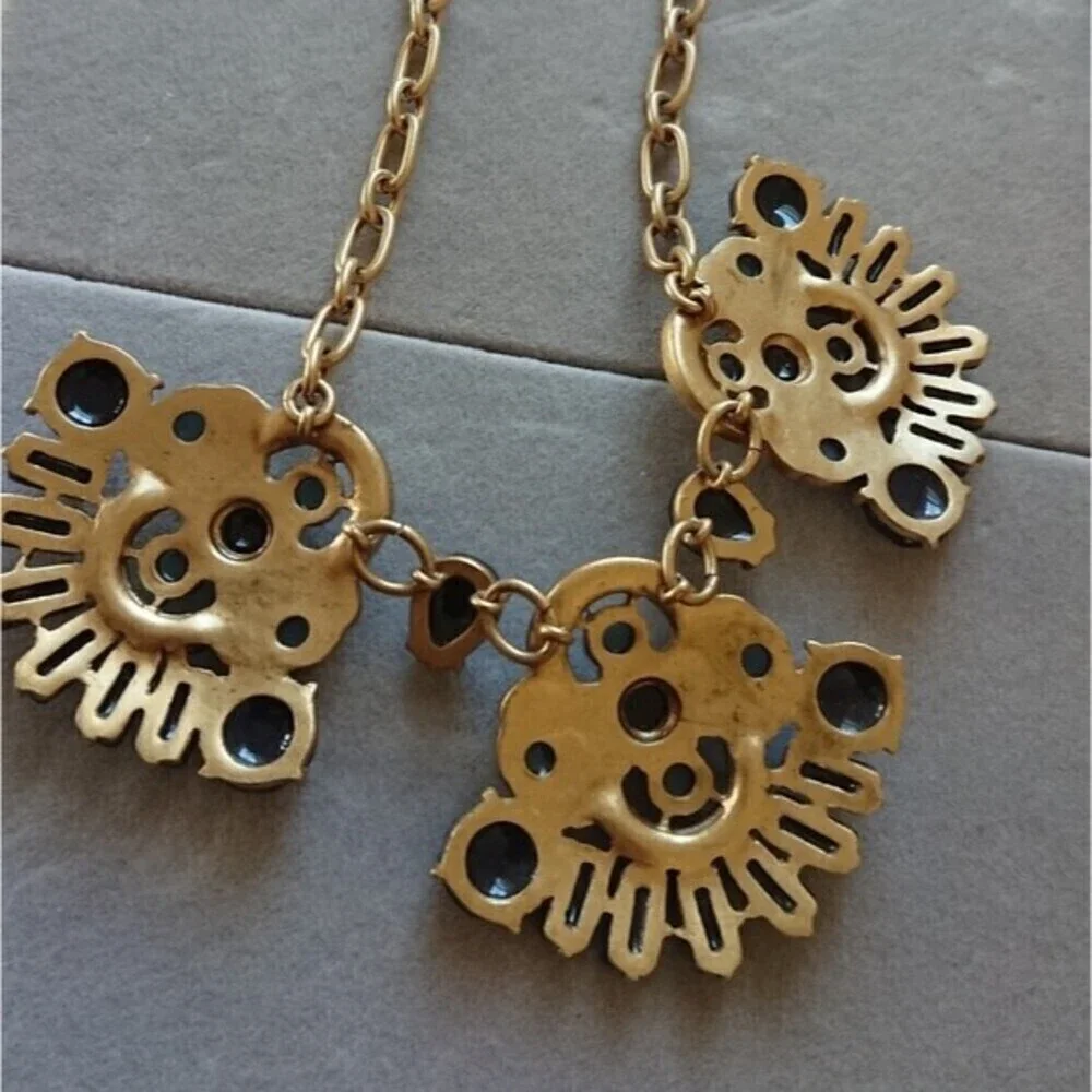 J. Crew Chunky Statement Gold Tone Blue & Clear Rhinestones Necklace